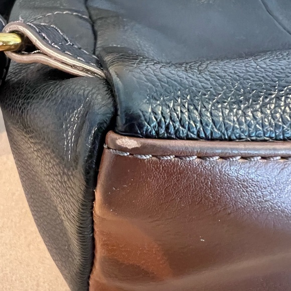 Fossil Black Genuine Leather Brown Gold Hardware Small Zip Backpack Felicity - Picture 7 of 13